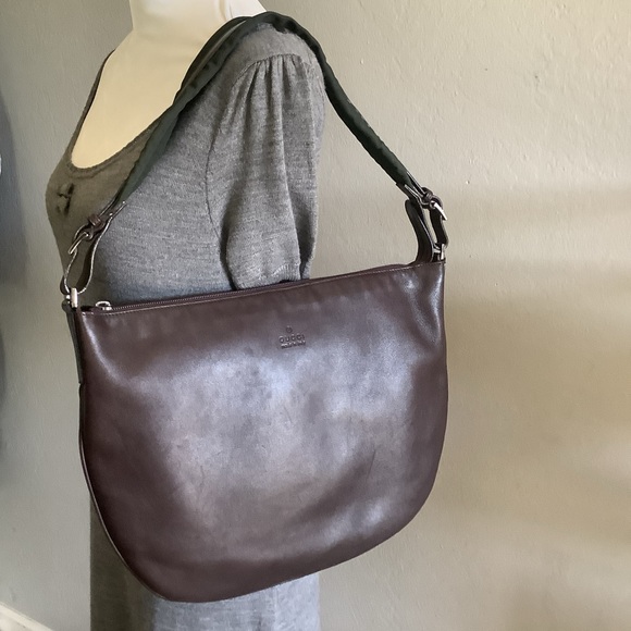 🤎Gucci handbag bag 001-1206 HOBO DARK BROWN LEATHER HAND BAG PURSE🤎GENDERLESS - Picture 11 of 11
